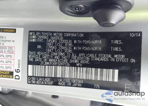 2015 Lexus Gx 460 from USA, damaged, VIN JTJBM7FX9F5097136